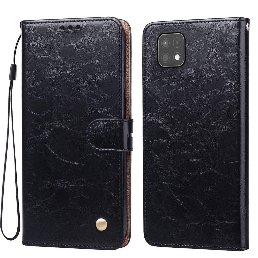 Vintage Crazy Horse Texture PU Leather Flip Wallet Phone Case for Samsung Galaxy A22s 5G,A22 5G Card Holder Kickstand Shockproof Protective Cover