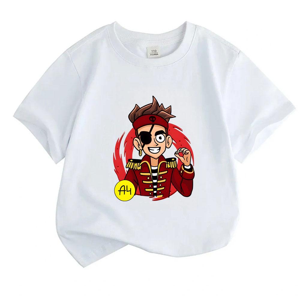 Kids Boys Girls 100% Cotton Crew Neck Short Sleeve T-Shirt, Cartoon Cool Pirate Character Print Casual Summer Soft Breathable Tee for Daily Outdoor We