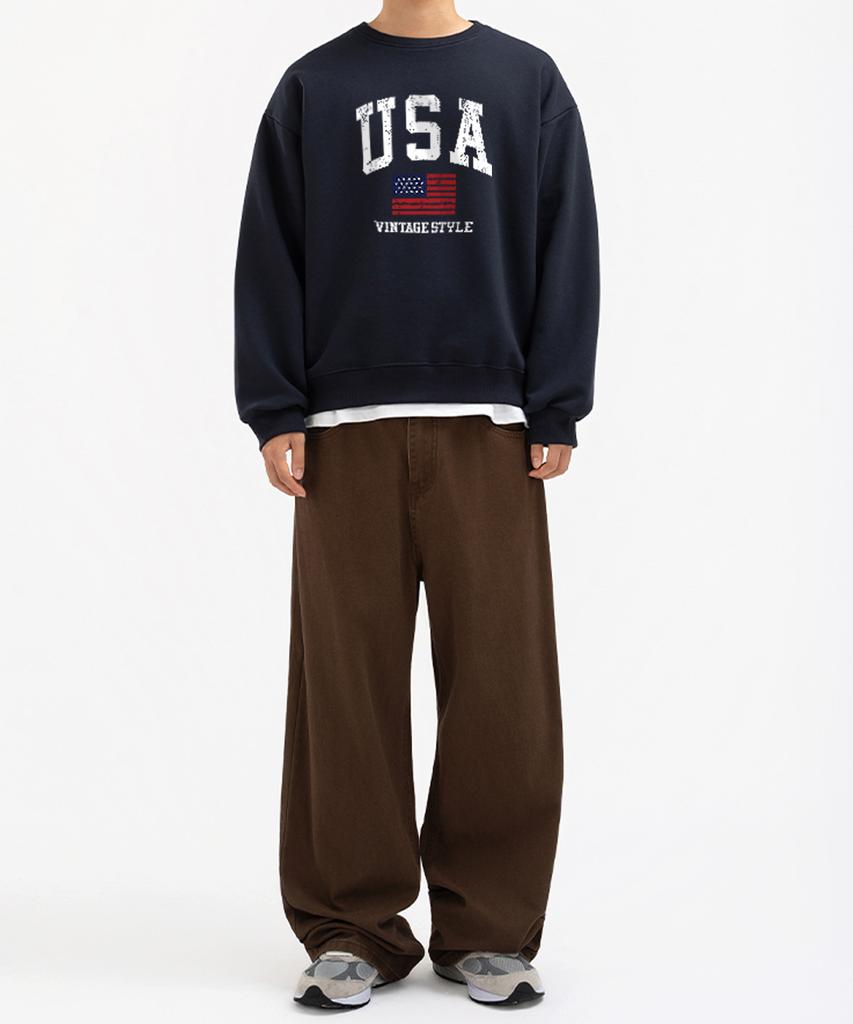UNDEROFF Peach Skin Essential Vintage Usa Fleece-Lined Sweatshirt Black