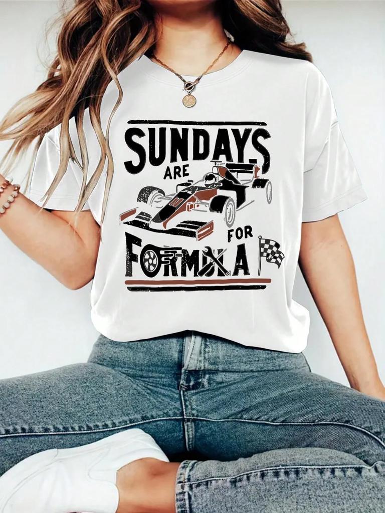Sunday Are For Formula Racing Enthusiasts Womens Fashion Round Neck Race Car Graphic Short Sleeve TShirt Summer