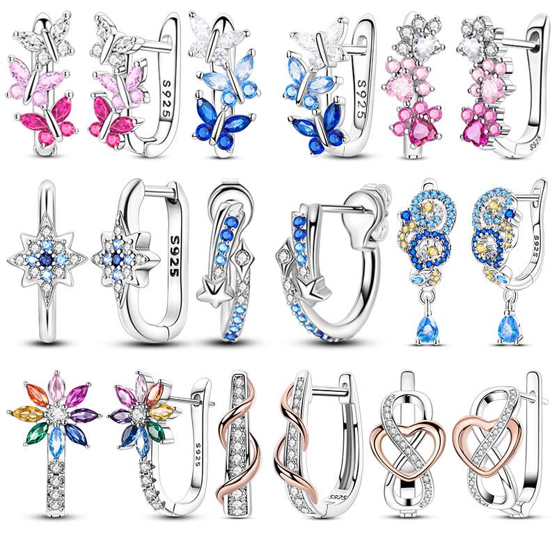 U shaped Flying Gradient Butterfly French Style Hoop Earring 925 Sterling Silver Earrings for Anniversary Wedding Jewelry Gifts
