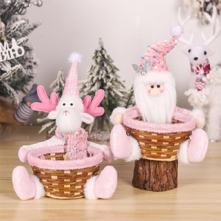 Elegant Bamboos Round Baskets Holiday Bamboos Basket with Figurine Doll for Christmas Snacks and Gift Storage