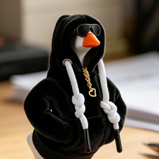 1 Set Desk Goose Hoodie Street Style Goose Outfit Plush Hoodie with Sunglasses And Necklace for 7-Inch Goose Statue Desk Table Decor