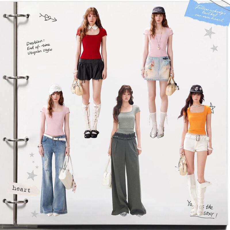 unifree 2026 Summer Street Chic Slim-Fit Square Neck T-Shirt