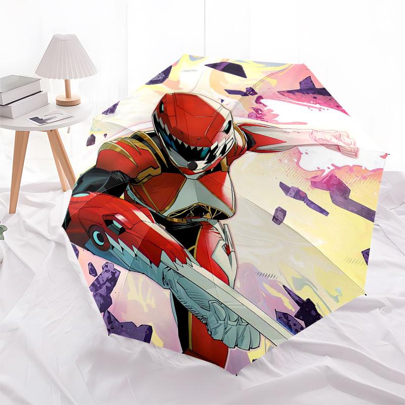 1pc Power Rangers Red Ranger Automatic Folding Umbrella, 8 Bone Iron Frame, Portable Design for Outdoor Use, Ideal Gift for Fans and Travelers.Y068