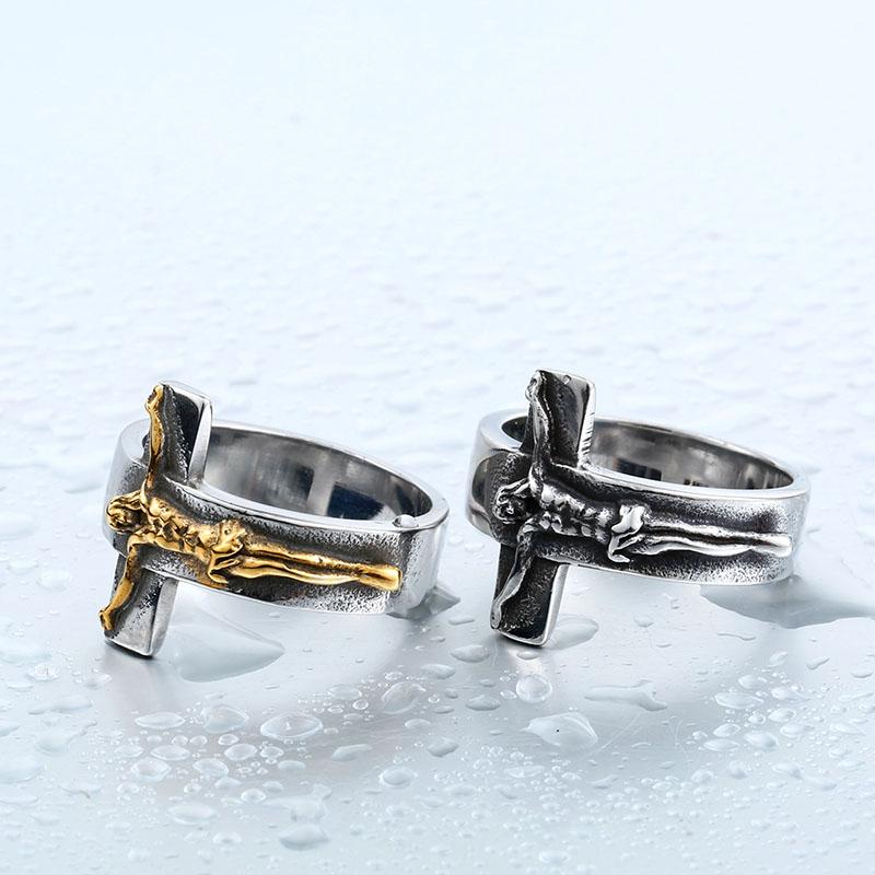 Beier Neue Mode 316L Edelstahl Jesus Kreuz Ring Hohe Qualität Religiöser Herrenring Punk Stil Mode Geschenk LLBR8-134R