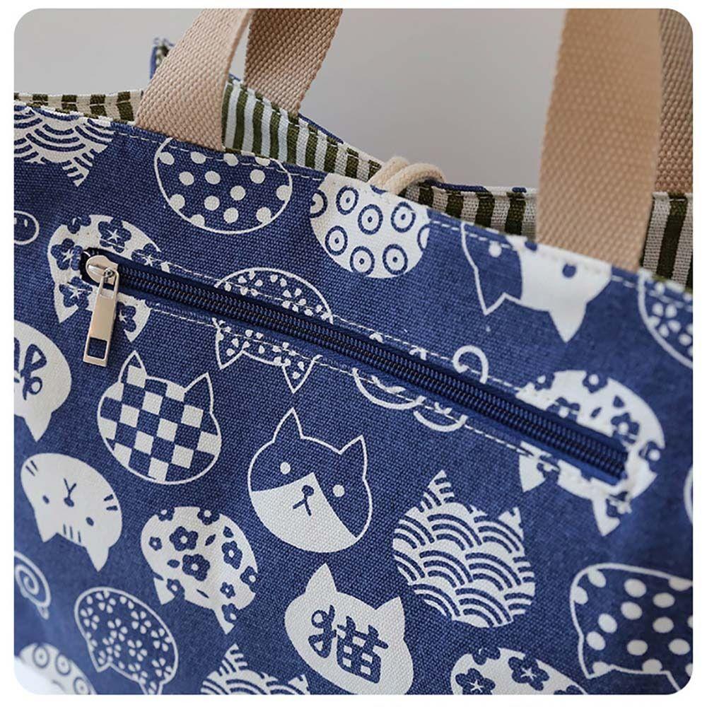 Aesthetic Printed Cat Lunch Bag Large Capacity Canvas Food Container Canvas Bags