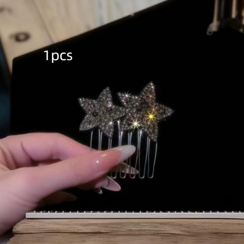 New Korean Fashion Rhinestone Pentagram Hair Comb New Headwear Hair Clip Headwear Girls Women Hair Accessories 1/2Pcs
