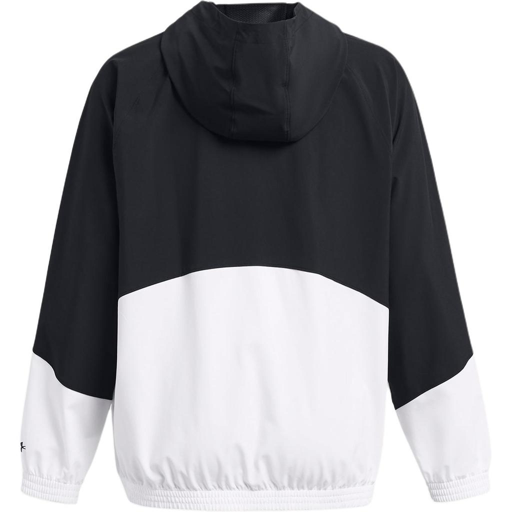 Under Armour UA Armour Color Block Hooded Zip Design Raglan Long Sleeve Jacket Women Jacket Black White 1382699-001
