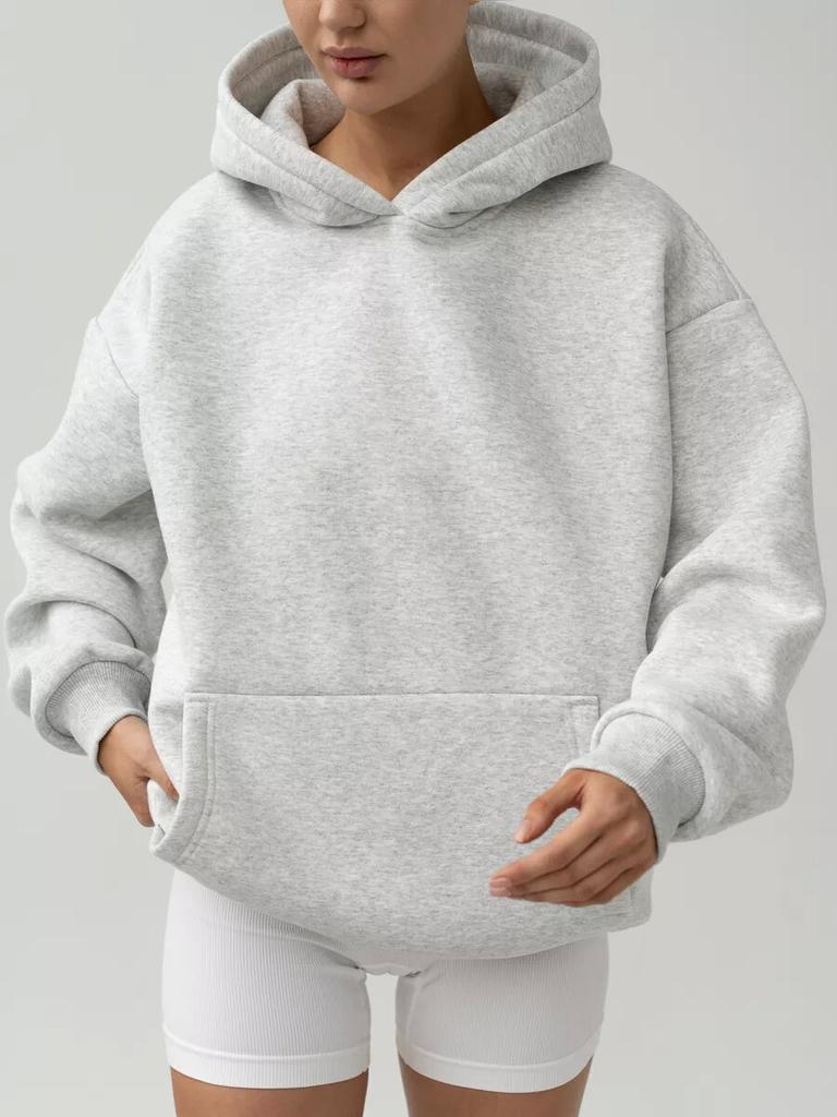 Women's Solid Long Sleeve Pocket Hoodie Sweatshirt Casual Loose Sportswear