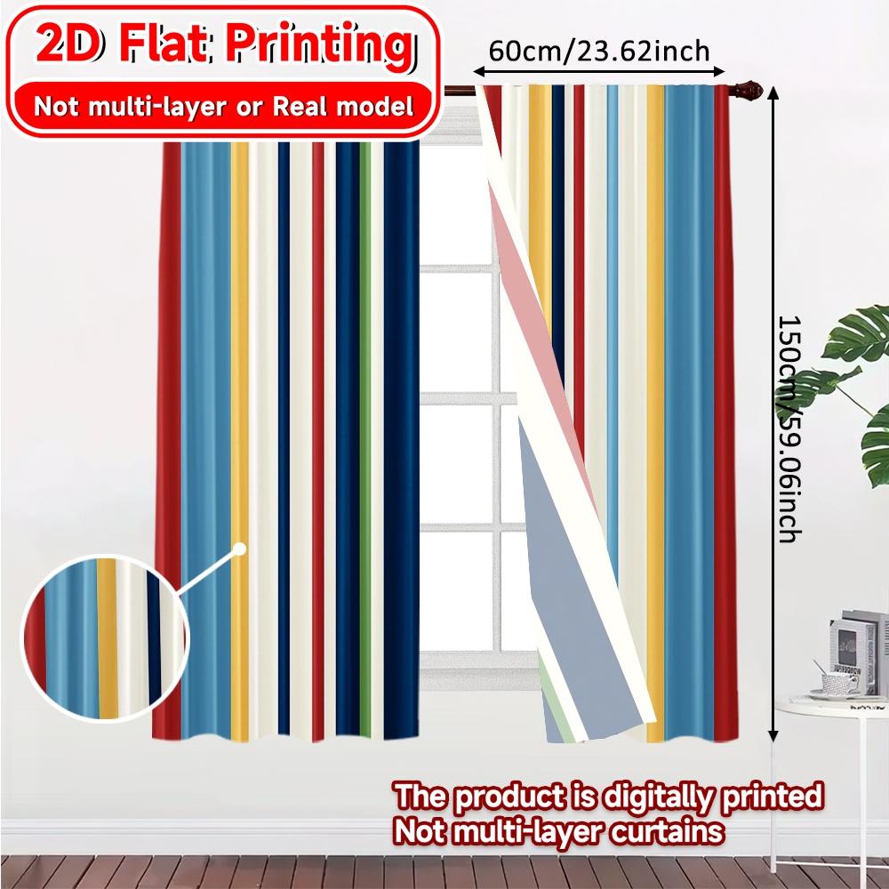 Light Filtering Flat Printing Curtains Without Rod Striped Harmony Chic Print Festival Semi Outdoor Curtain Set Of 2 Made Polyester Washable