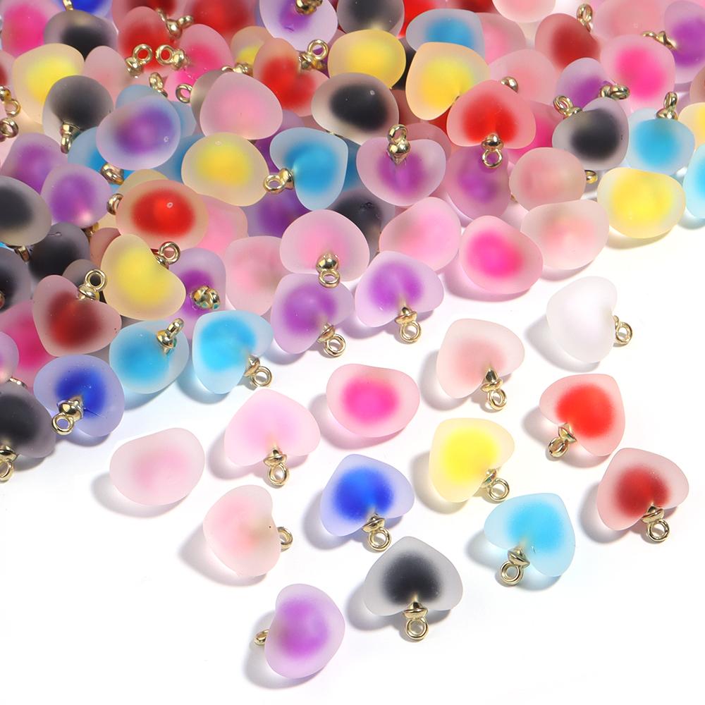 10Pcs Acrylic Frosted Colorful Heart Charms Round Charms For Jewelry Making DIY Bracelet Necklace Earrings Pendants Accessories