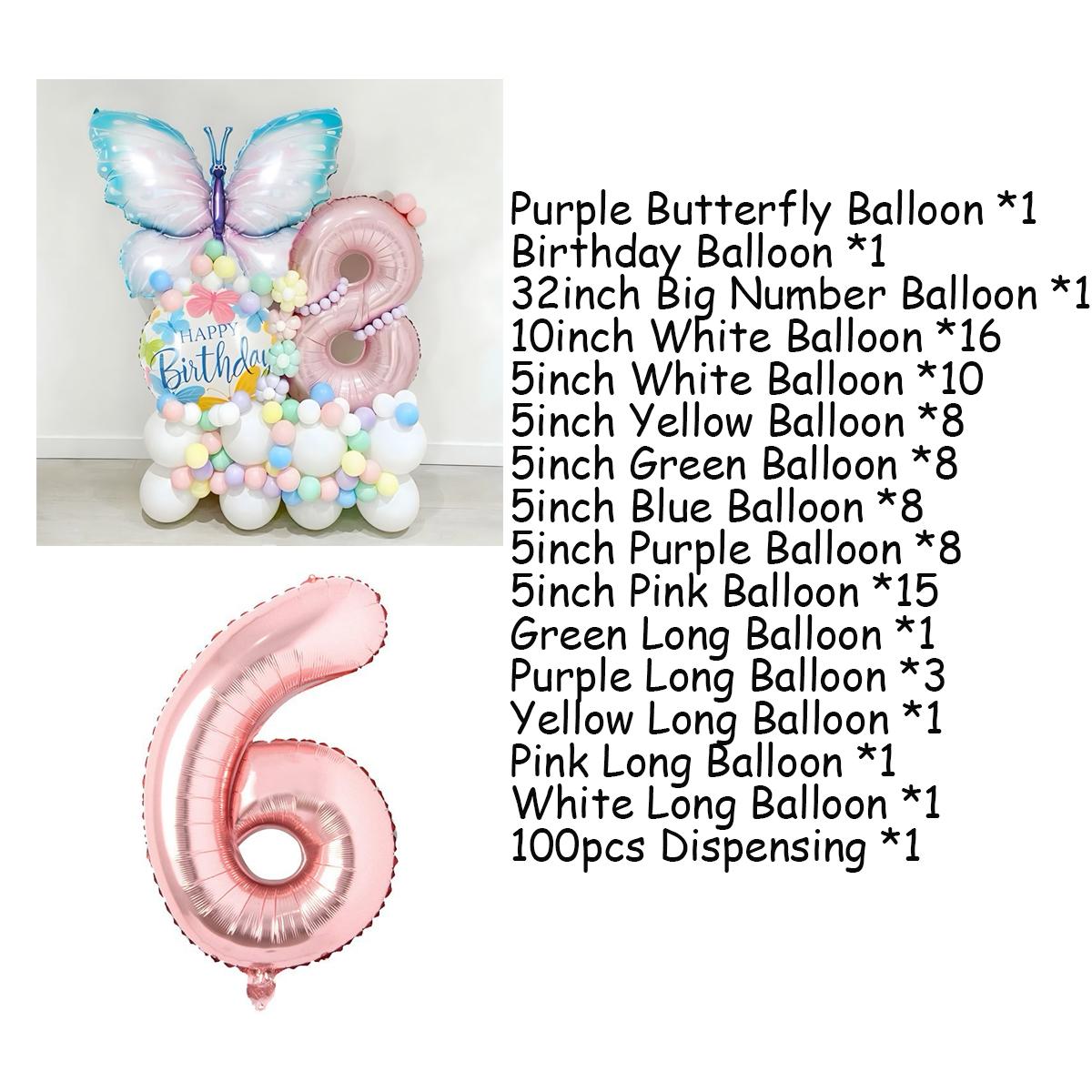 

Фиолетовые воздушные шары-бабочки с цифрами 0-9, 32-дюймовые гигантские розовые воздушные шары с днем ​​рождения, детские украшения на день рождения для девочек Number 6