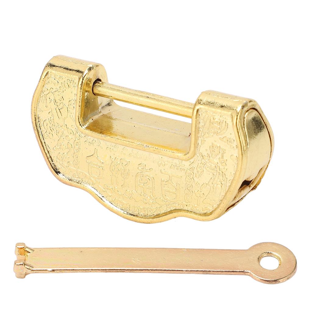 Vintage Lock Key Zinc Alloy Vintage Horizontal Open Brass Padlock with Key for Jewelry Box Suitcase