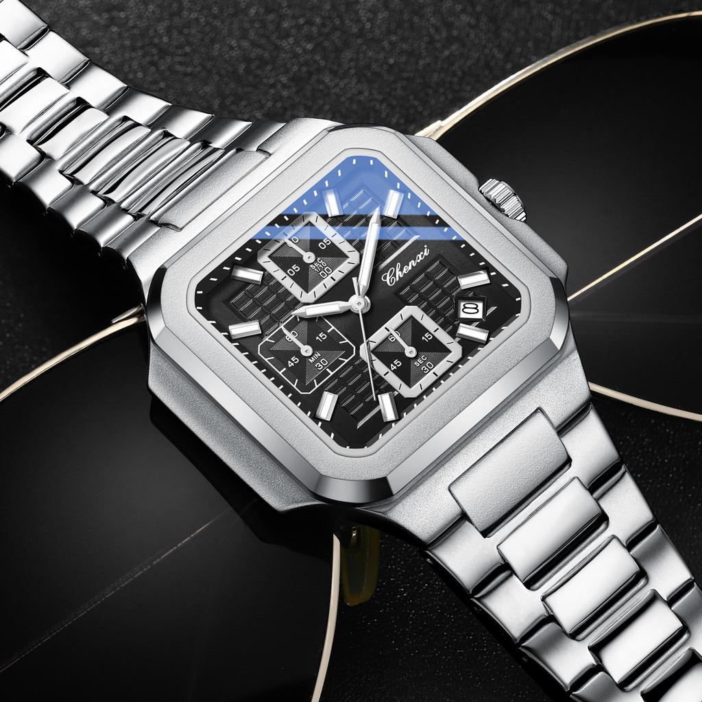 CHENXI Square Chronograph Men's Watches Multifunctional Date Luminous Waterproof Sport Business Quartz Wristwatch Reloj Hombre