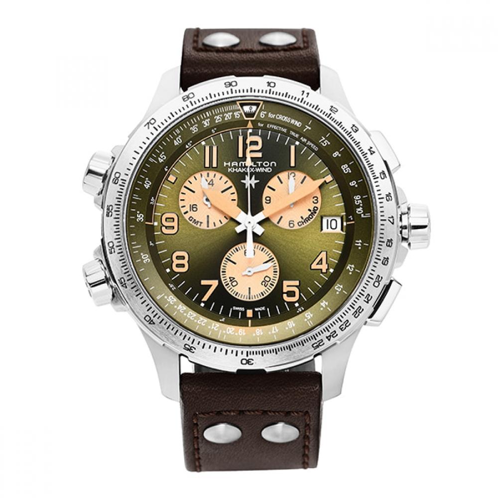 

Чоловічий шкіряний годинник Hamilton H77932560 Khaki Aviation Xwind Gmt Chrono S H77932560