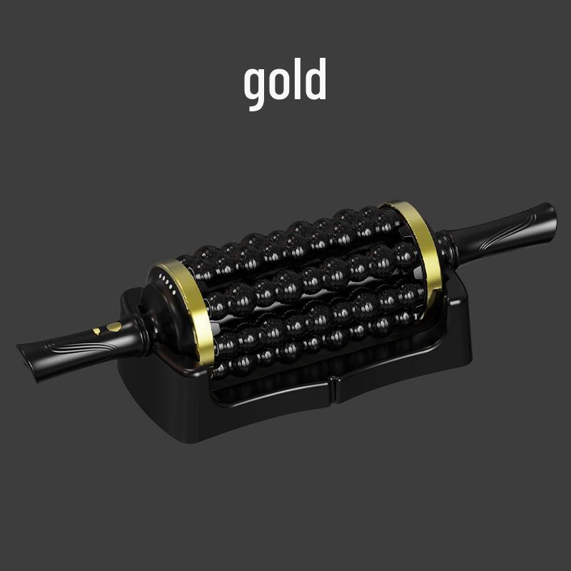 Электрический ролик-массажер для фасций для расслабления мышц и йоги чёрный/золотой