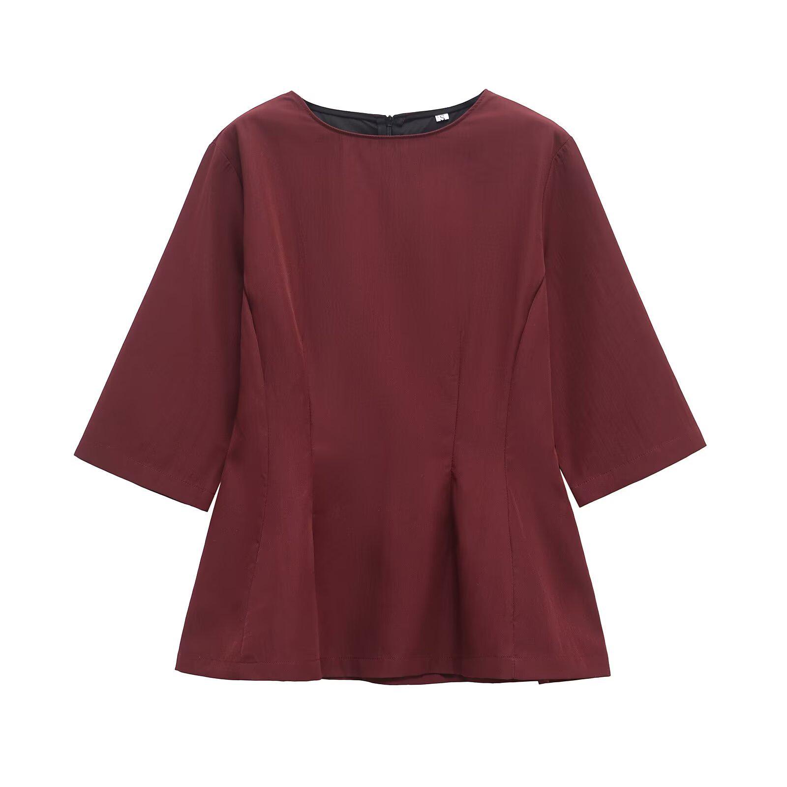 

2025 Spring Women s Casual Loose-Fit Round Neck Seven-Sleeve Shirt Dress Extra Small