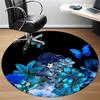 1pc Blue Floral Bouquet Chair Carpet for Office, Round Non-Slip Durable Large Size Office Carpet, Suitable for Office, Beautiful Decoration