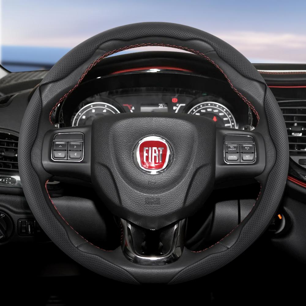 Suitable for Fiat Breathable Hole Leather Steering Wheel Cover Segmented Quick Release Design Non-Slip and Durable 500 Grande Punto Evo Ducato Bravo
