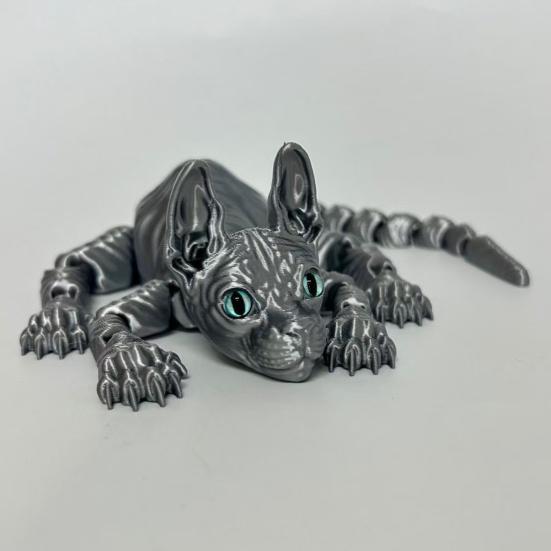3D Printed Hairless Cat Figurine Movable Joints Sphynx Cat Figure Articulated Animal