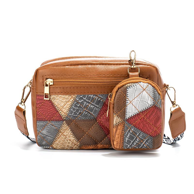 

Персонализированная маленькая квадратная сумка с ромбовидной вставкой контрастного цвета, модный тренд 2025, женская сумка с мини-кошельком для мелочи, сумка-мессенджер светло-коричневого