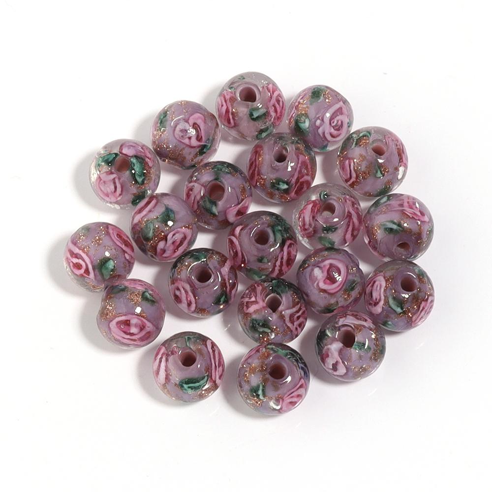 10Pcs 8mm Lampwork Transparent Flower Beads Glass Loose Round Beads For Handmade Women Bracelet Making DIY Jewelry Supplies