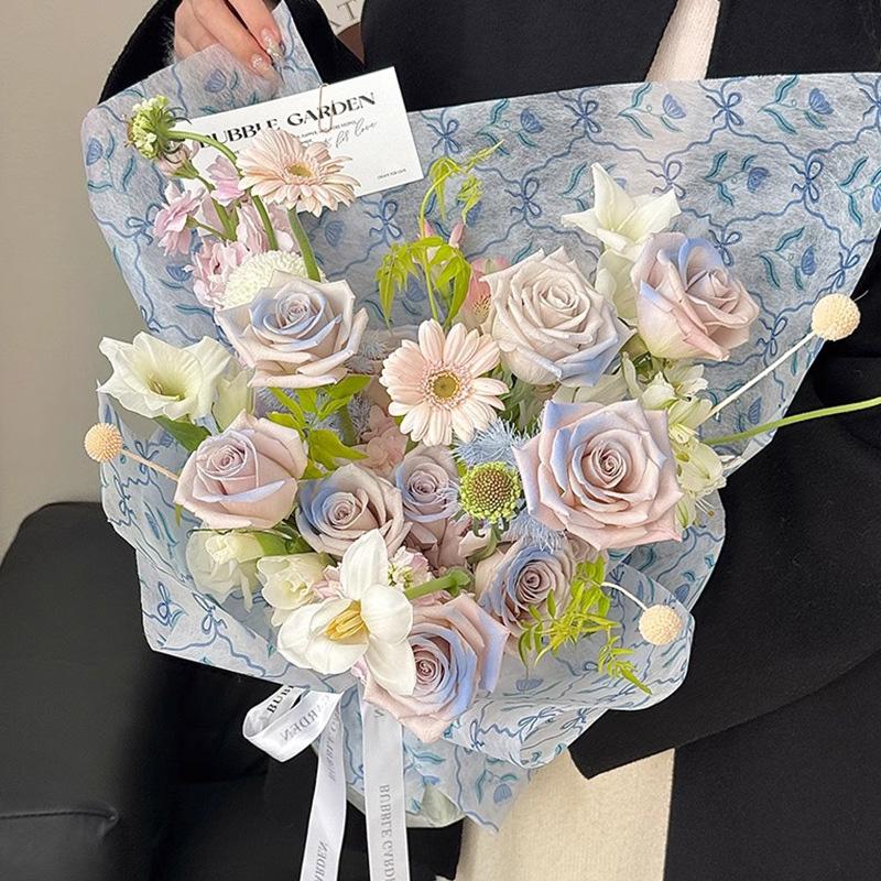 5Yarduri/rol Hârtie Artă Buchet de Flori Hârtie de Ambalaj Bumbac Lapte Hârtie de Căptușeală Interioară Hârtie de Bumbac Nețesută Imprimată