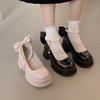 Retro Versatile Mary Jane Women's Shoes Spring and Summer Bow High Heel French Single Shoes Small Leather Shoes
