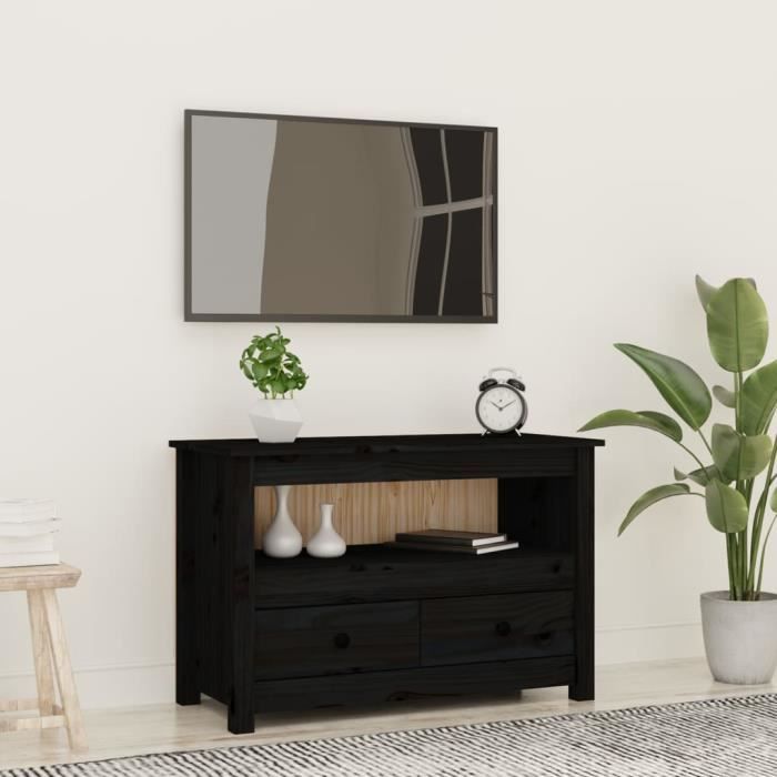 VidaXL Meuble TV Noir 79x35x52 cm Bois de pin massif 821501