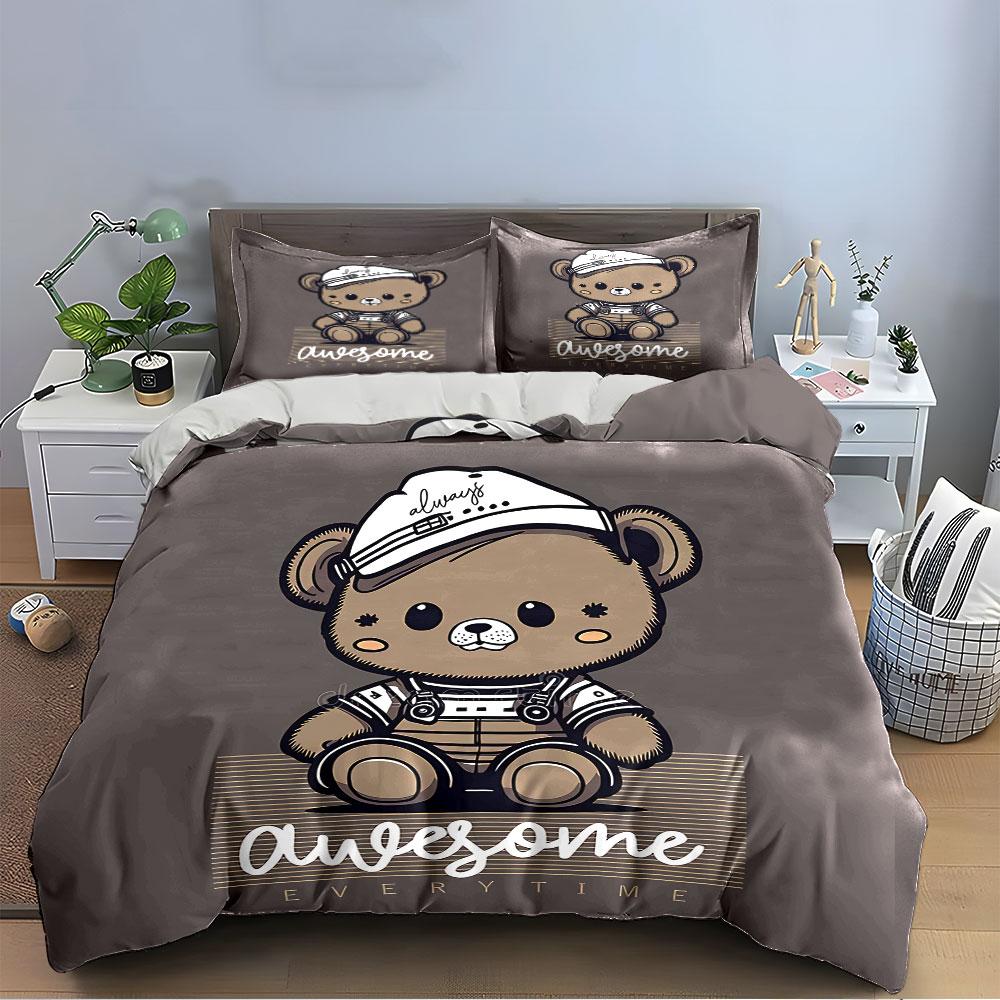 Cute Bear in Cap Design Bedding Duvet Cover Set Duvet Cover Pillowcases (1*Duvet Cover 2*Pillowcases, without duvet insert)