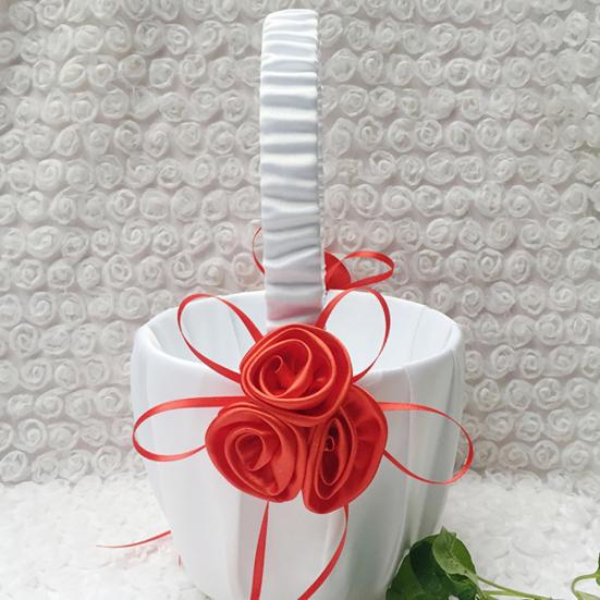 Wedding Bridal Page Boy Ribbon Satin Faux Rose Flower Girl Basket Party Decor