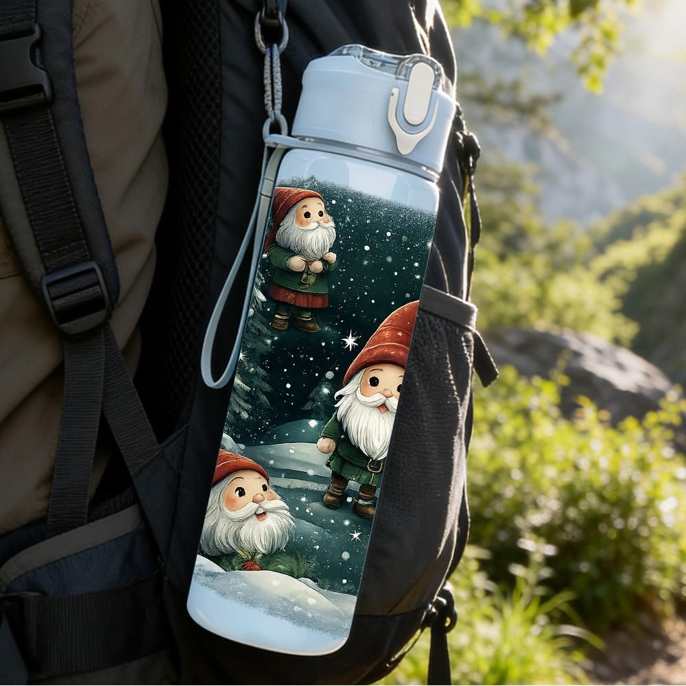 1PC Santa Bear Snow Winter Christmas Print 750ml Color Plastic Sports Water Bottle Leakproof Flip Straw Lid Suitable for Sports Office Home Use