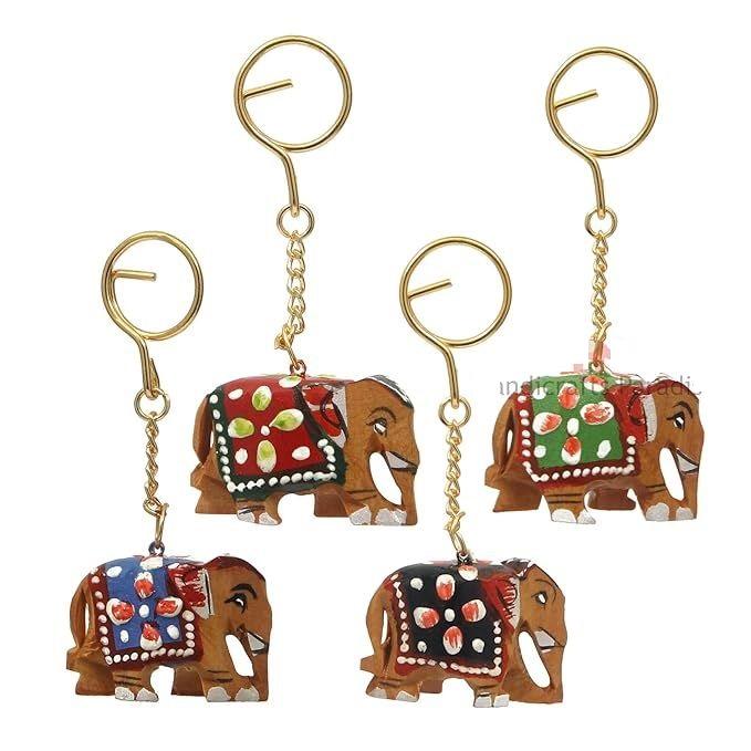 Paradise Unisex Carved Wooden Multicolour Key Ring - Set of 5