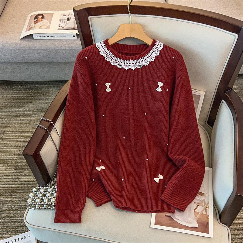 

Plus Size Women s Loose Round Neck Knit Pullover Sweater, Bust 150/160 cm, Style 350-8105 6XL красный