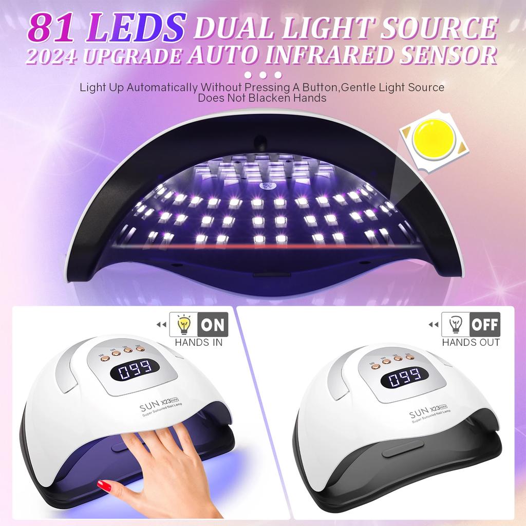 LED Nail Lamp 380W for Gel Nails Fast Curing Dryer with 81 LEDS 4 Timers Professional UV Light for Home Salon Nail Art Tools