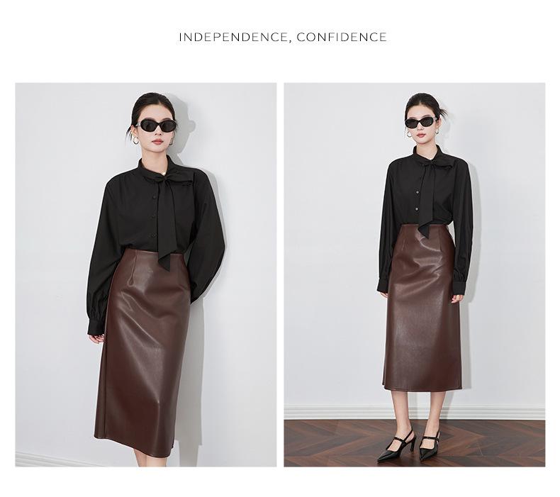 Commuting Coolness Lantern Sleeve Beaded Ribbon Women's Loose Top, Autumn/Winter Style