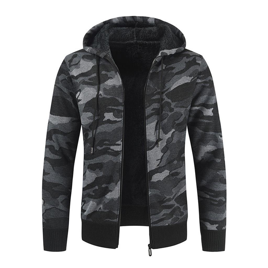 Men's Plush And Thick Camouflage Sweater Men's Clothing Jacket Hooded Cardigan