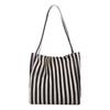 Large Capacity Striped Tote Bag Korean Retro Minimalist Nylon Shoulder Bag for Women Shopping