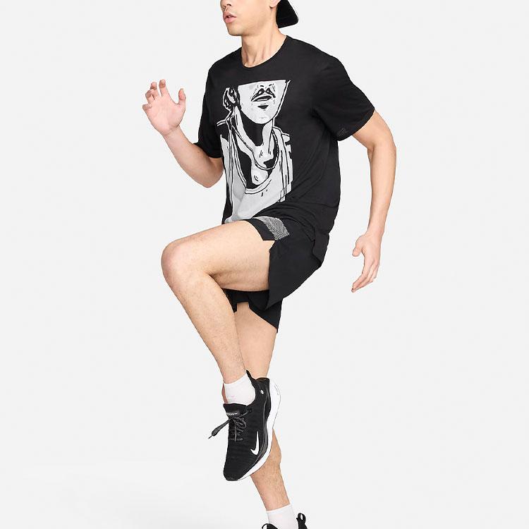 Nike Rise 365 Run Energy Printed Quick-Dry Straight-Cut Crew Neck Short Sleeve SS24 Regular Shoulder T-Shirt Men Tops Black FN3997-010