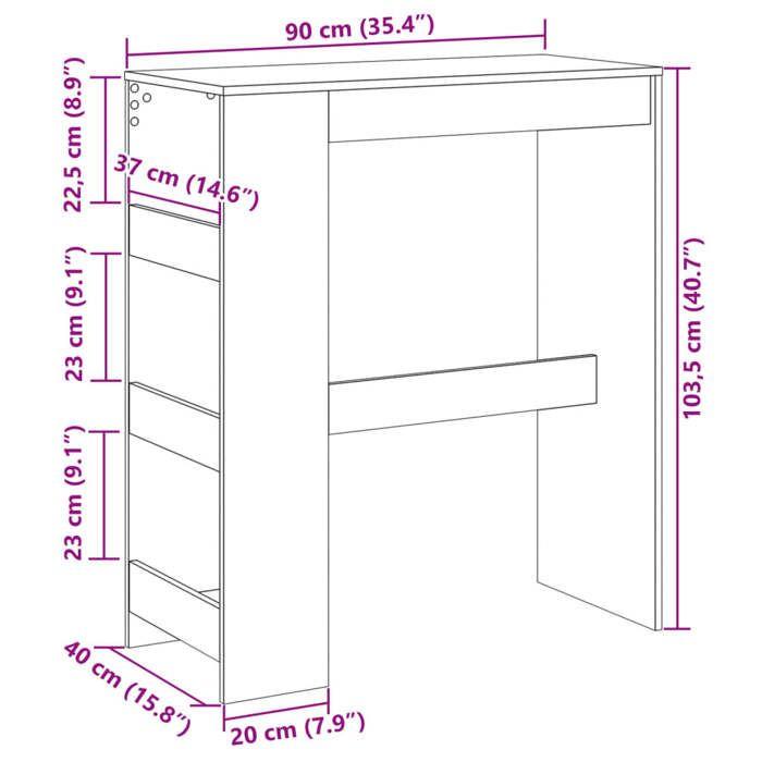 VidaXL Table de bar avec étagères chêne sonoma bois d'ingénierie, table de pub, table haute, table de tabouret de bar, table 854375