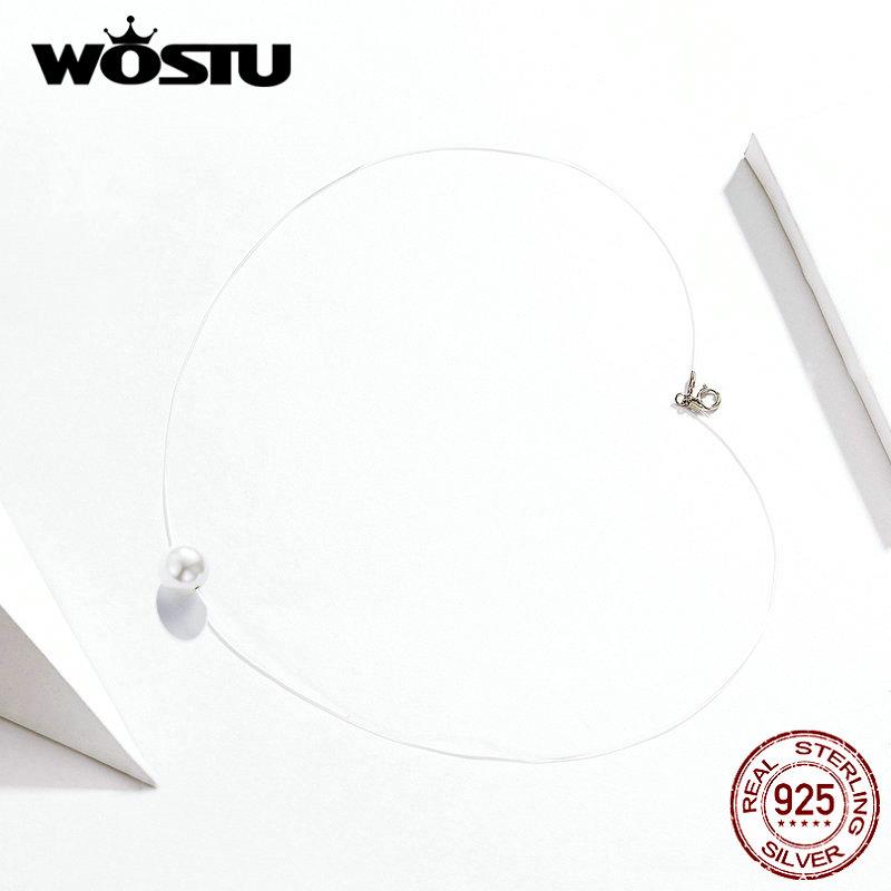 WOSTU 925 Sterling Silver Link Chain Natural Pearl Necklace For Women Wedding Party Jewelry CQN372Gift