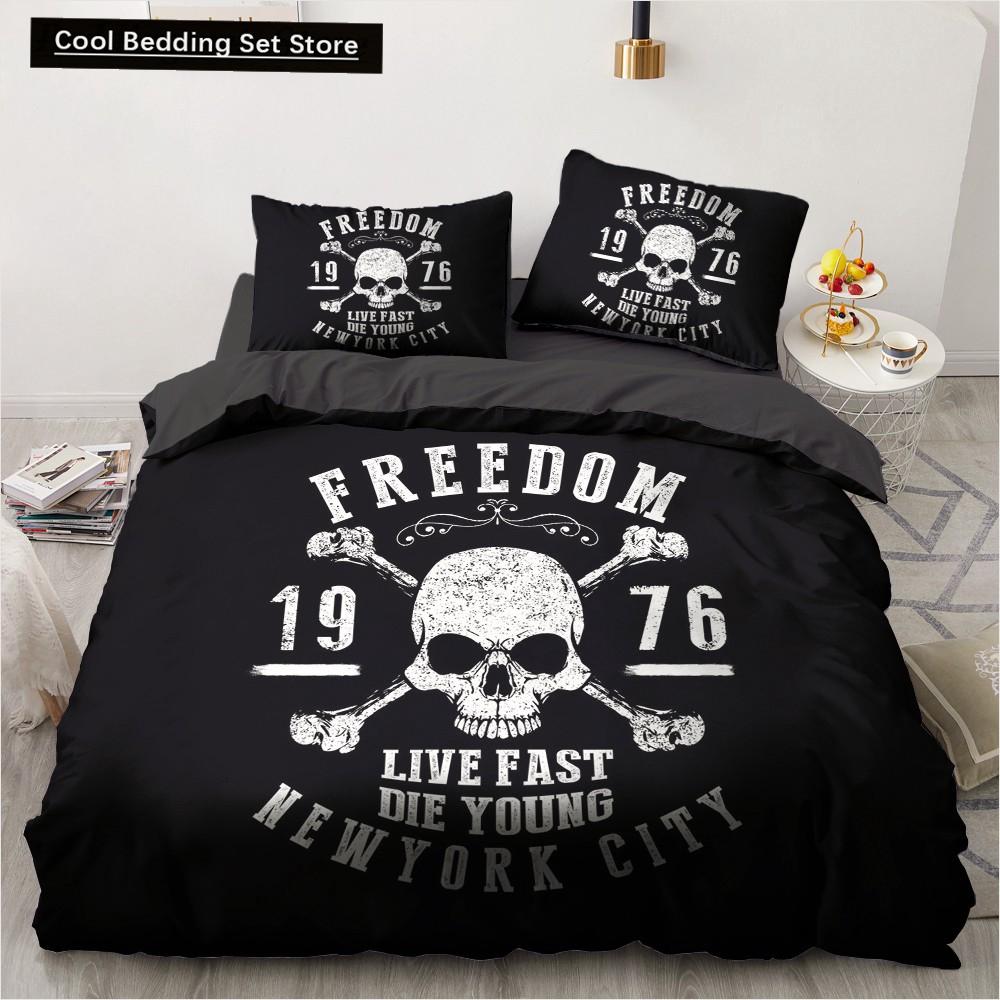 Skull Couple King Queen Duvet Cover Skeleton Bride Bedding Set for Kids Teens Adults Halloween White 2/3pcs Soft Quilt Cover
