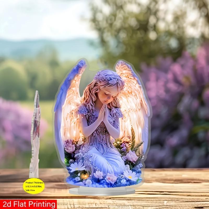 2D Flat Prayer Angel Acrylic Tabletop Decor, Flower, Suitable for Wall Decoration, Porch, Room, Villa, Accents Home, Hallway, or Workplace - Rustic Fa