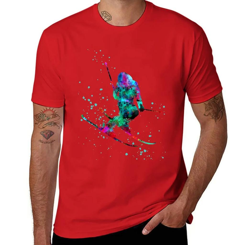 Ski, skiing, skier, watercolor ski, winter sports, watercolor skier T-Shirt vintage clothes plus sizes men clothes