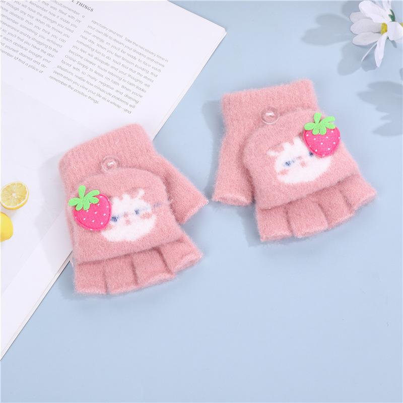 Kinderhandschuhe mit Langohren und Kaninchenmotiv, süß, warm, verdickt, Fünffinger-Klapp-Schriftzug, gestrickt, kälte- und winddicht, für kleine Mädchen