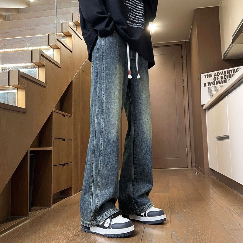 Foreign Trade Surplus American Retro Flared Casual Jeans for Men, Autumn and Winter Loose Straight Thickened Wide-Leg Pants