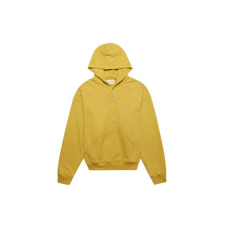 Fear of God Essentials Fall/Winter 2019 Everyday Henley Hoodie with Fleece Lining Unisex Hoodie Yellow FOG-FW19-22
