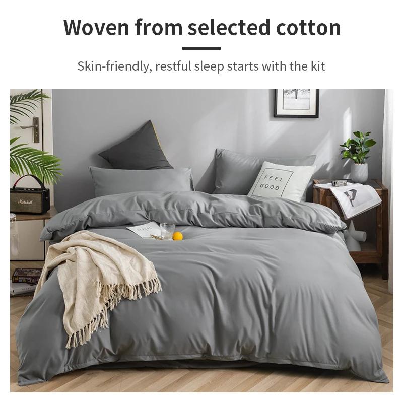 100% Cotton Bedding Set 3Pcs,Duvet Cover,Skin Friendly Breathable,2 Pillowcases,Twin Full Single Double Size,Solid Color