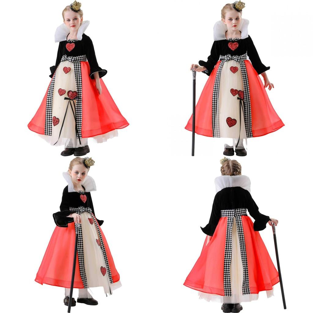 The Red Queen Cosplay Dress For Girls With Tulle Skirt For Halloween Parties
